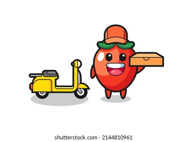 Character Illustration of chili pepper as a pizza deliveryman , cute design