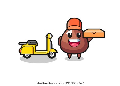 Character Illustration of choco chip as a pizza deliveryman , cute design