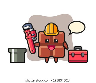 Character illustration of chocolate bar as a plumber, cute style design for t shirt, sticker, logo element