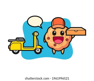 Character illustration of chocolate chip cookie as a pizza deliveryman, cute style design for t shirt, sticker, logo element
