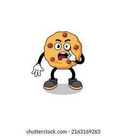 Character Illustration of chocolate chip cookie with tongue sticking out , character design