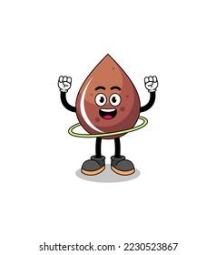 Character Illustration of chocolate drop playing hula hoop , character design