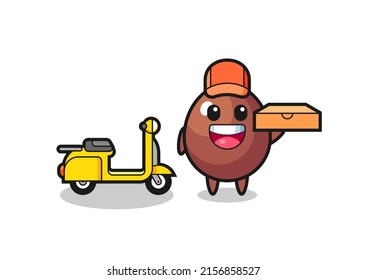 Character Illustration of chocolate egg as a pizza deliveryman , cute design