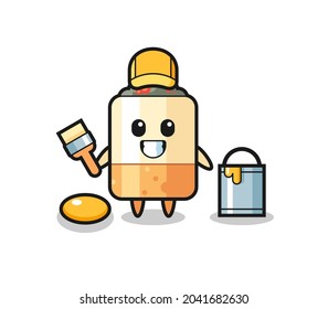 Character Illustration of cigarette as a painter , cute design