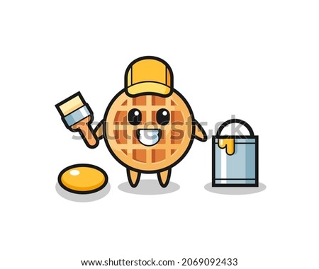 Character Illustration of circle waffle as a painter , cute design