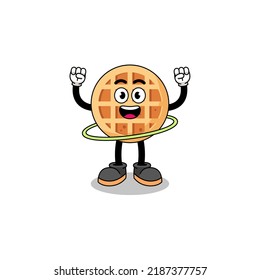 Character Illustration of circle waffle playing hula hoop , character design