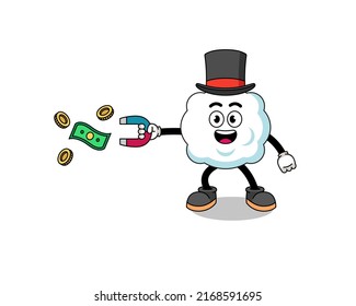 Character Illustration of cloud catching money with a magnet , character design