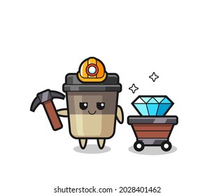 Character Illustration of coffee cup as a miner , cute style design for t shirt, sticker, logo element