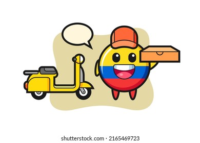 Character Illustration of colombia flag badge as a pizza deliveryman , cute style design for t shirt, sticker, logo element