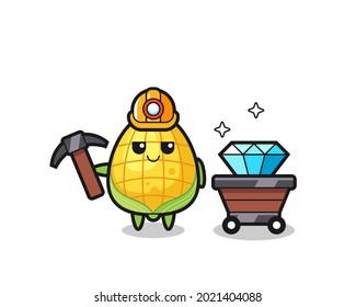 Character Illustration of corn as a miner , cute style design for t shirt, sticker, logo element
