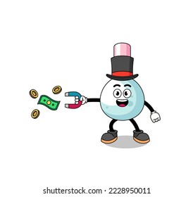 Character Illustration of cotton bud catching money with a magnet , character design