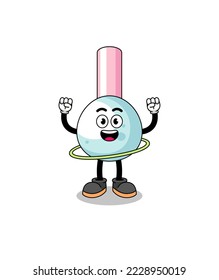 Character Illustration of cotton bud playing hula hoop , character design
