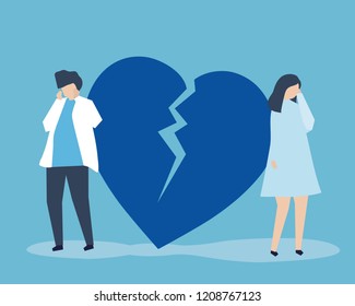 Character illustration of couple with a broke up icon