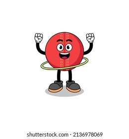 Character Illustration of cricket ball playing hula hoop , character design