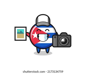 Character Illustration of cuba flag badge as a photographer , cute style design for t shirt, sticker, logo element