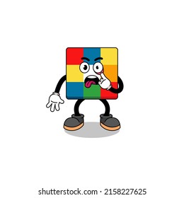 Character Illustration of cube puzzle with tongue sticking out , character design