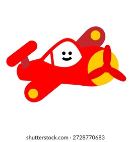 A character illustration of a cute smiling airplane flying.