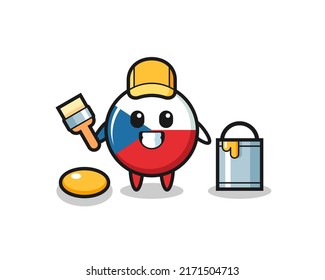 Character Illustration of czech flag badge as a painter , cute style design for t shirt, sticker, logo element