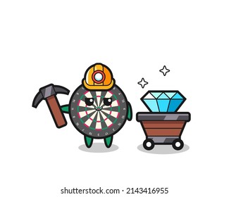 Character Illustration of dart board as a miner , cute design