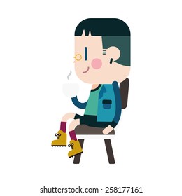 Character illustration design. Boy drinking coffee cartoon,eps