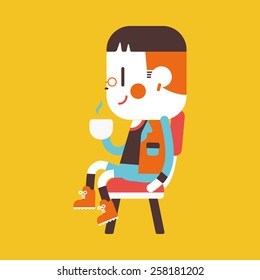 Character illustration design. Boy drinking coffee cartoon,eps