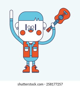 Character illustration design. Boy playing guitar cartoon,eps