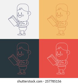 Character illustration design. Boy reading book cartoon,eps