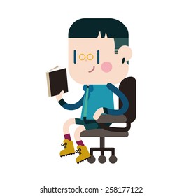 Character illustration design. Boy reading cartoon,eps