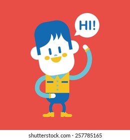 Character illustration design. Boy saying hi cartoon,eps