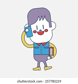 Character illustration design. Boy using cell phone cartoon,eps