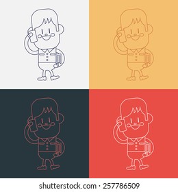 Character illustration design. Boy using cell phone cartoon,eps