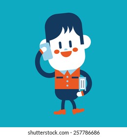 Character illustration design. Boy using cell phone cartoon,eps