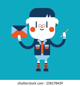 Character illustration design. Boy writing letter cartoon,eps