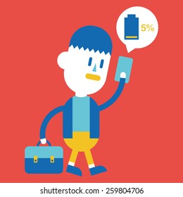 Character illustration design. Businessman cellphone out of charge cartoon,eps