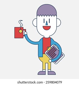 Character illustration design. Businessman drinking coffee cartoon,eps