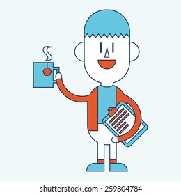 Character illustration design. Businessman drinking coffee cartoon,eps