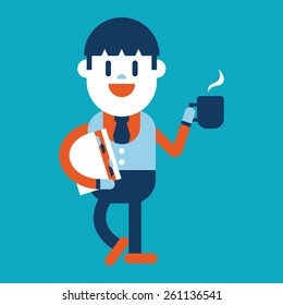 Character illustration design. Businessman drinking coffee cartoon