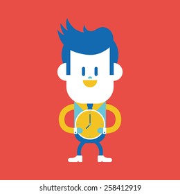 Character illustration design. Businessman on time cartoon,eps