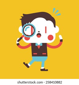 Character illustration design. Businessman using magnifying glass cartoon,eps