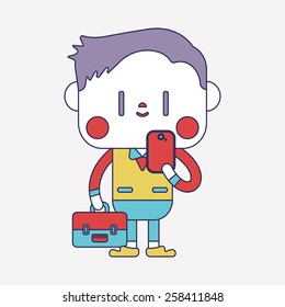 Character illustration design. Businessman using cell phone cartoon,eps