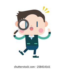 Character illustration design. Businessman using magnifying glass cartoon,eps