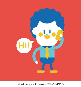 Character illustration design. Businessman using cell phone cartoon,eps