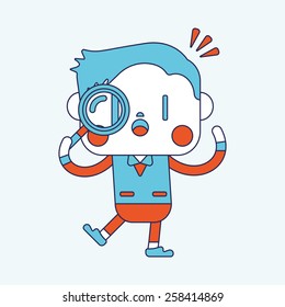 Character illustration design. Businessman using magnifying glass cartoon,eps