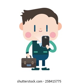 Character illustration design. Businessman using cell phone cartoon,eps