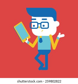 Character illustration design. Businessman using tablet computer cartoon,eps