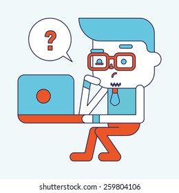 Character illustration design. Businessman using computer cartoon,eps