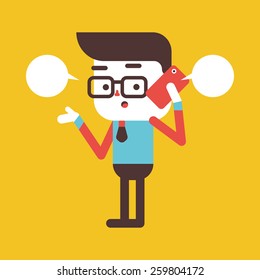 Character illustration design. Businessman using cell phone cartoon,eps