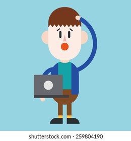 Character illustration design. Businessman using computer cartoon,eps
