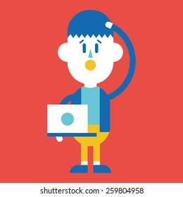 Character illustration design. Businessman using computer cartoon,eps