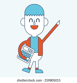 Character illustration design. Businessman using calculator cartoon,eps